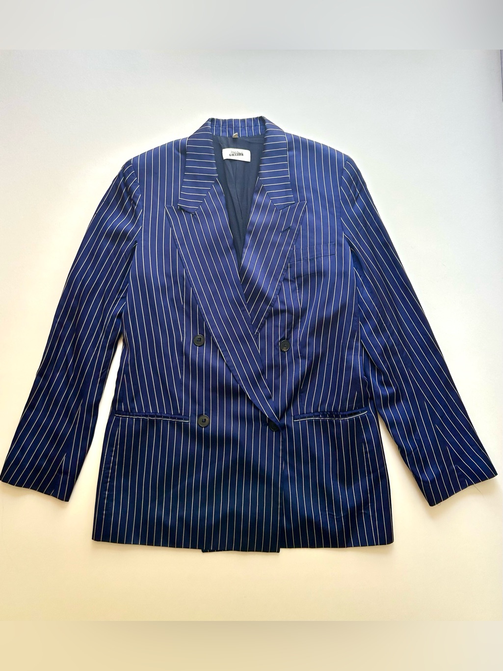 Jean Paul Gaultier Satin Navy Pinstripe Blazer Made In Italy Size 48 Classic